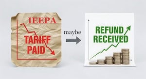 Tax document showing tariff paid and refund received, related to trade and customs law.