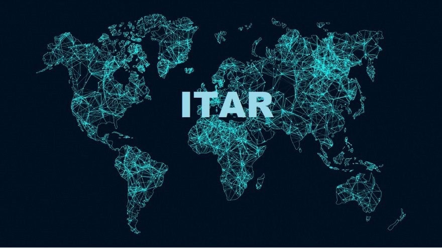 Global digital network with the word ITAR in the center, representing international trade compliance.