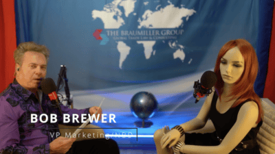 Braumiller Law Group podcast with Bob Brewer and a mannequin in studio.