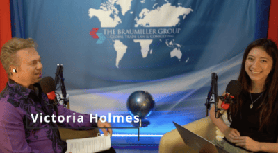 Victoria Holmes and Bob Brewer during a podcast recording at Braumiller Law Group.