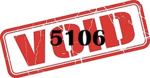 Void stamp over Form 5106 document for import record correction.
